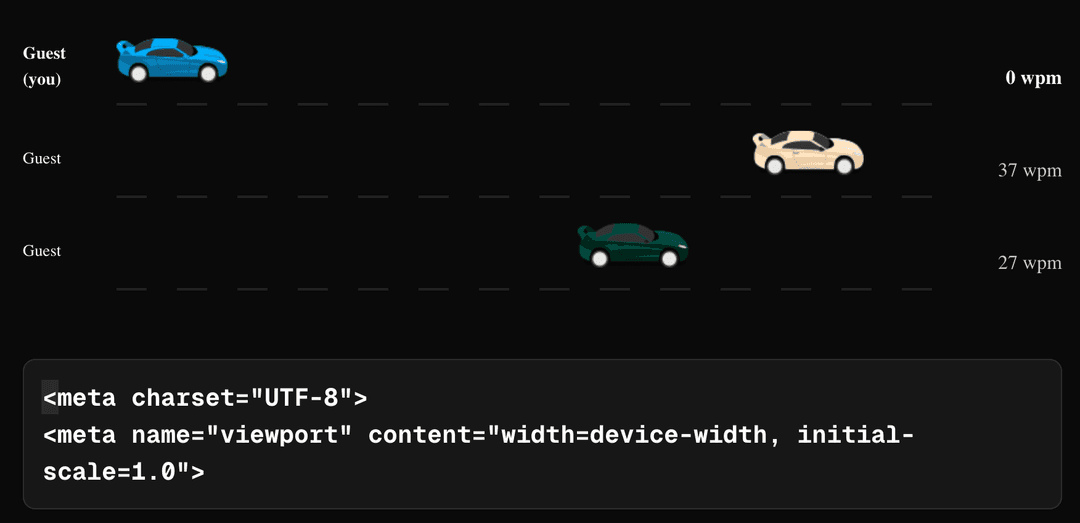 SpeedCoder Race multiplayer typing game screenshot